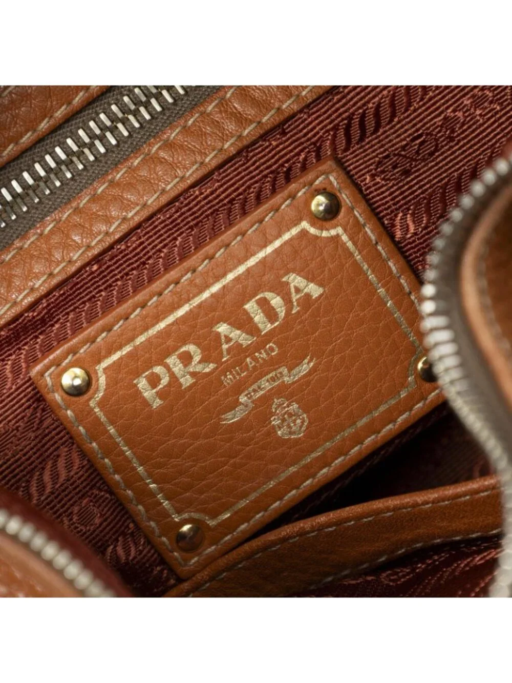 Prada Zip Top Hobo Brown Vitello Dyno